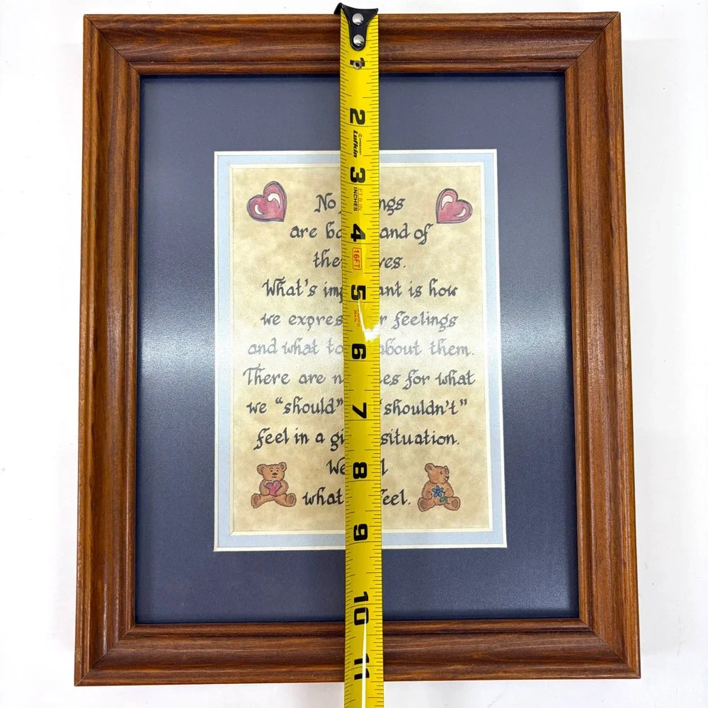 Vtg Framed Calligraphy Art We Feel What We Feel Brown Wood Frame Unbranded Good